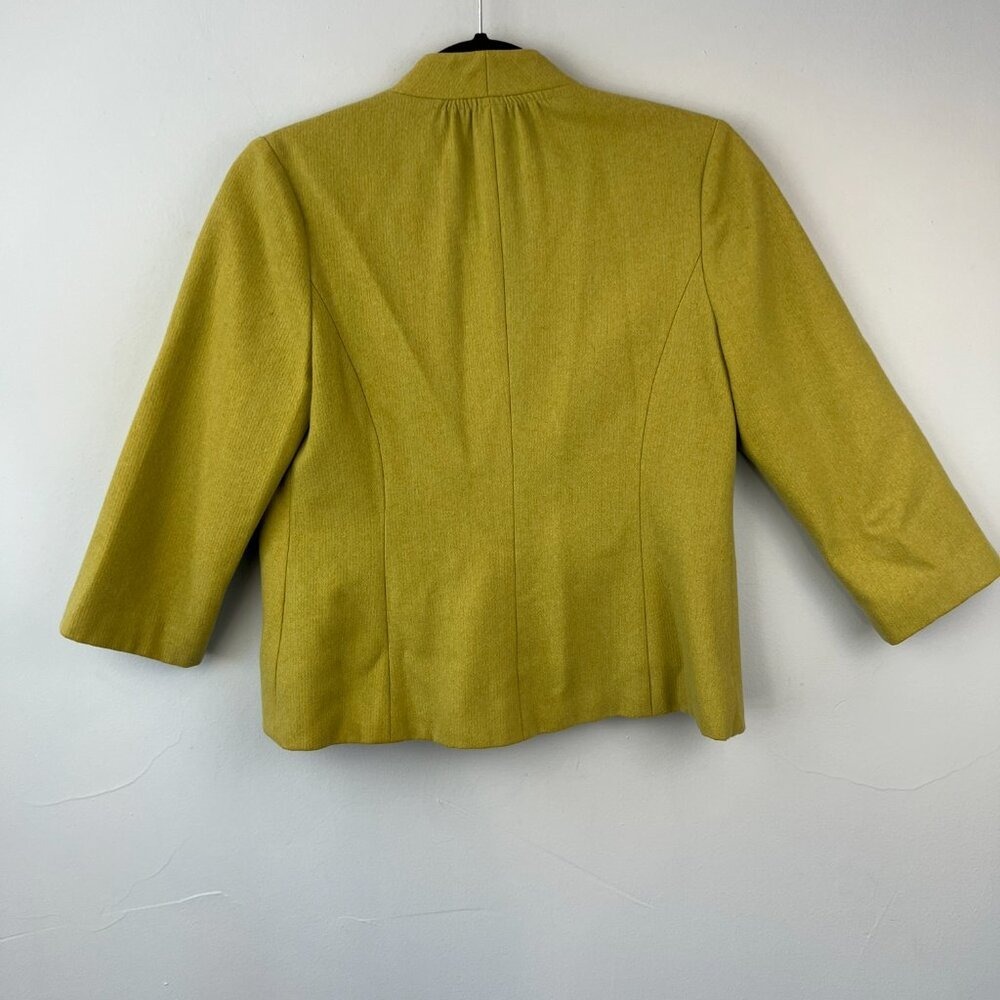 Anthropologie Tabitha Wool Blend Chartreuse‎ Cropped Ruffle Blazer Size S Chic - Picture 5 of 6